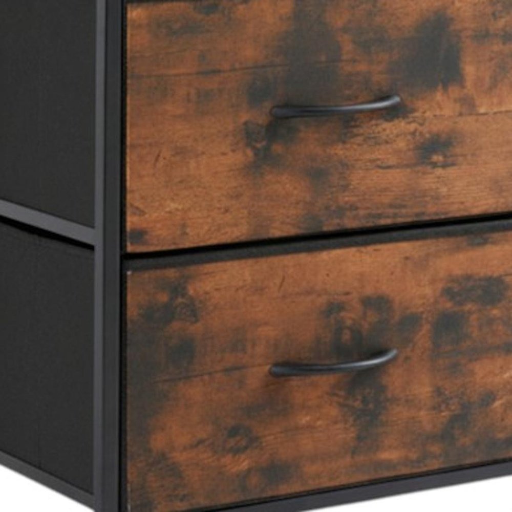 Set of Two 20" Brown Iron and Wood Two Drawer Nightstand