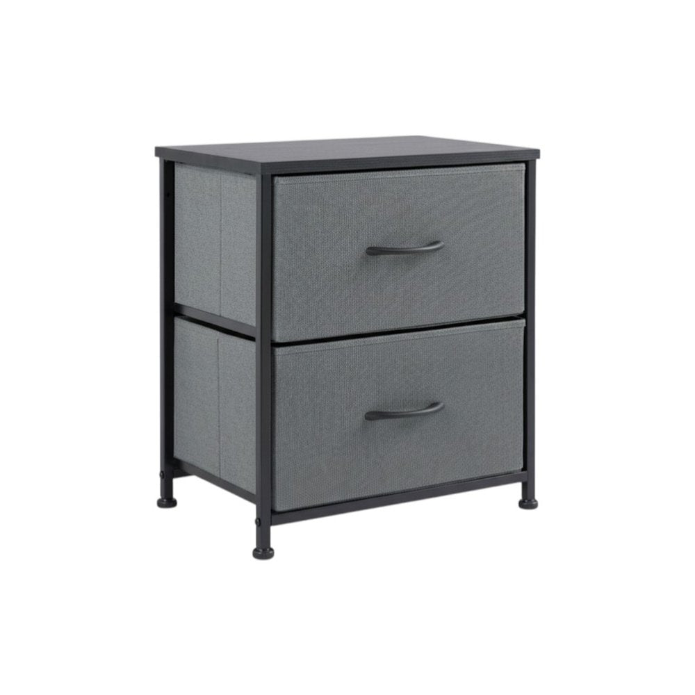 20" Black Iron and Wood Woven Texture Two Drawer Nightstand