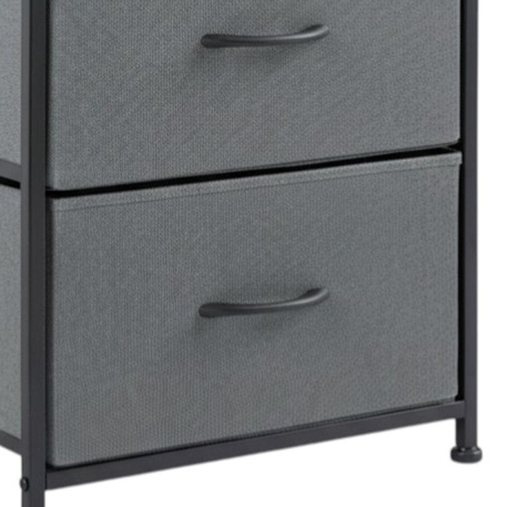 20" Black Iron and Wood Woven Texture Two Drawer Nightstand
