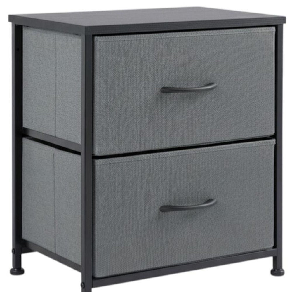 20" Black Iron and Wood Woven Texture Two Drawer Nightstand