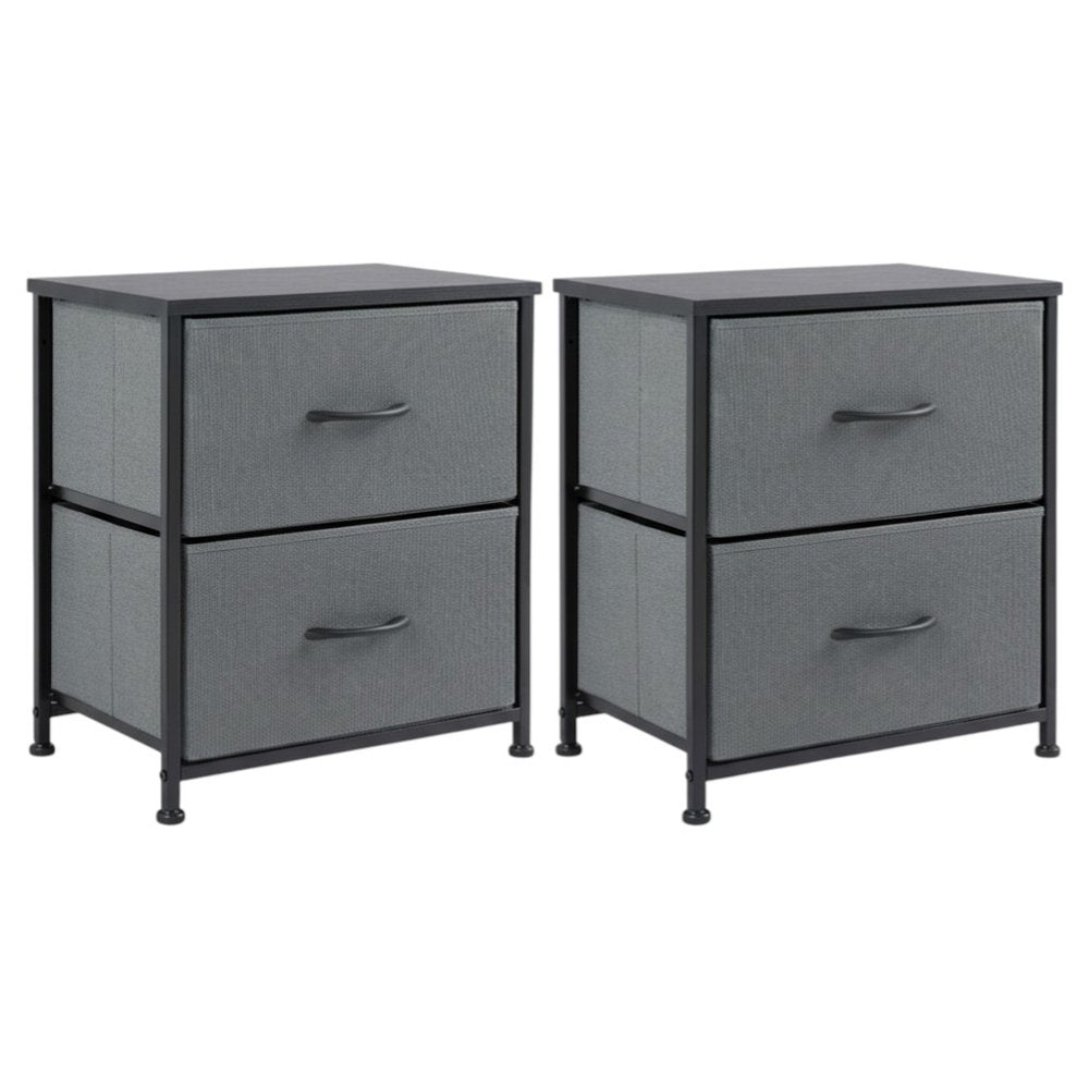 Set of Two 20" Gray Iron and Wood Woven Texture Four Drawer Nightstand