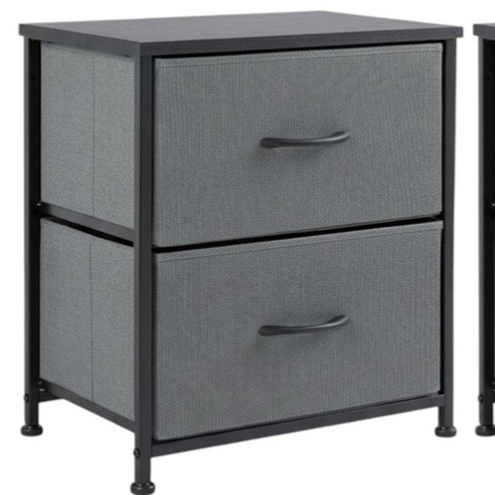 Set of Two 20" Gray Iron and Wood Woven Texture Two Drawer Nightstand