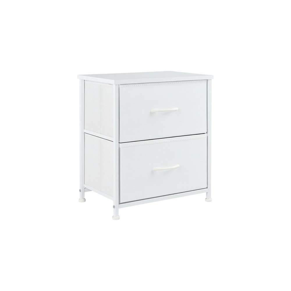 Set of Two 20" White Iron and Wood Two Drawer Nightstand