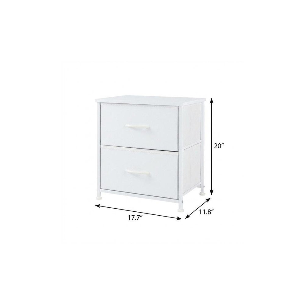 20" White Iron and Wood Woven Texture Two Drawer Nightstand