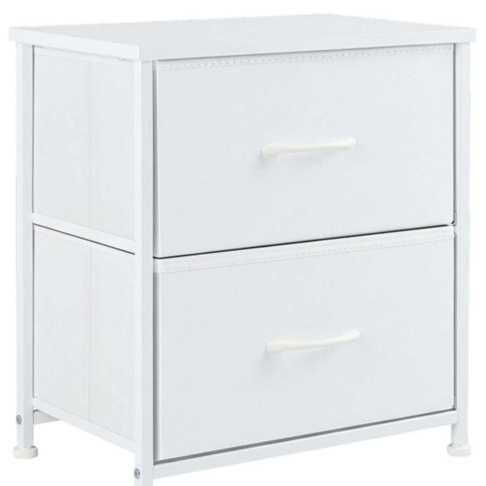 20" White Iron and Wood Woven Texture Two Drawer Nightstand