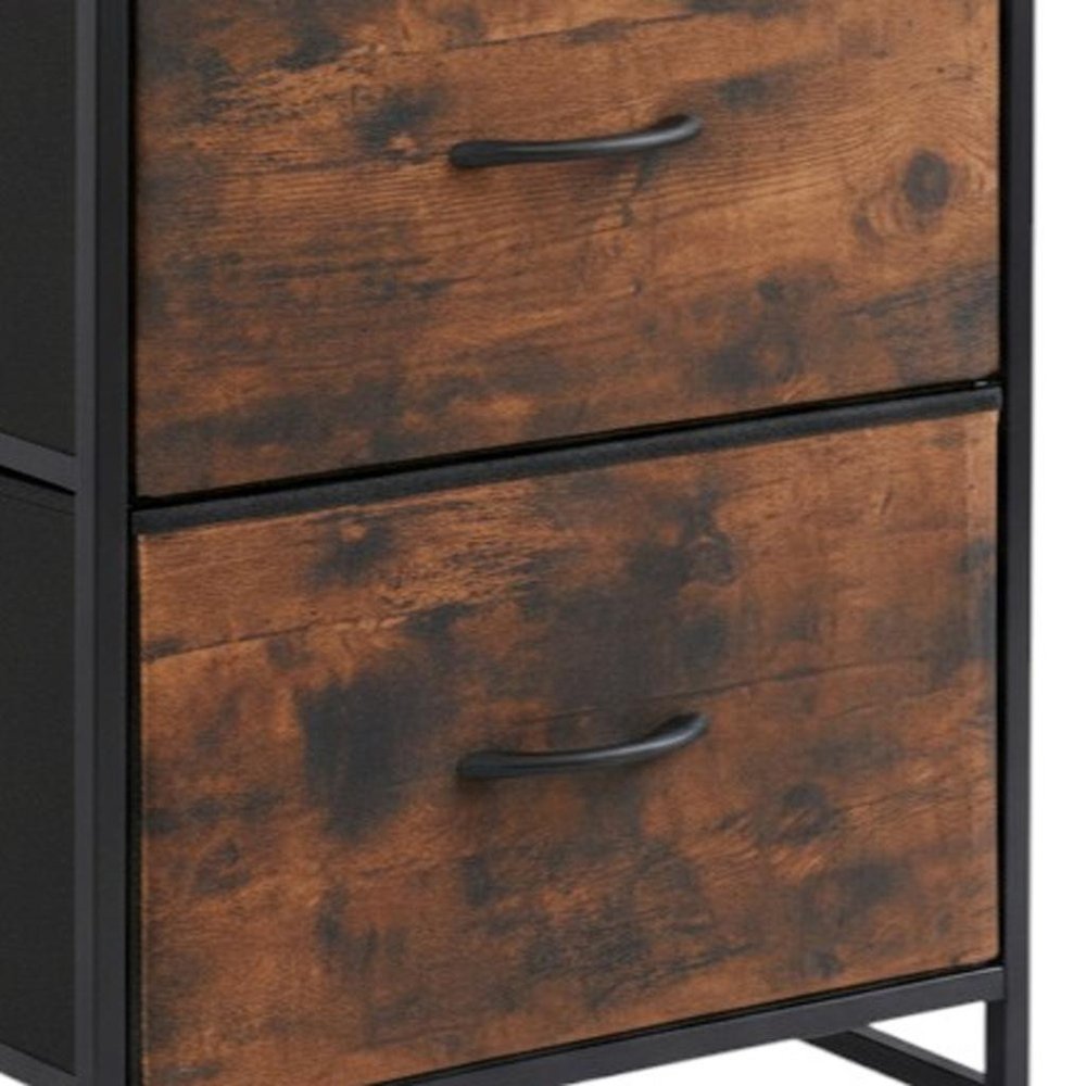 25" Black Iron and Wood Distressed Two Drawer Nightstand