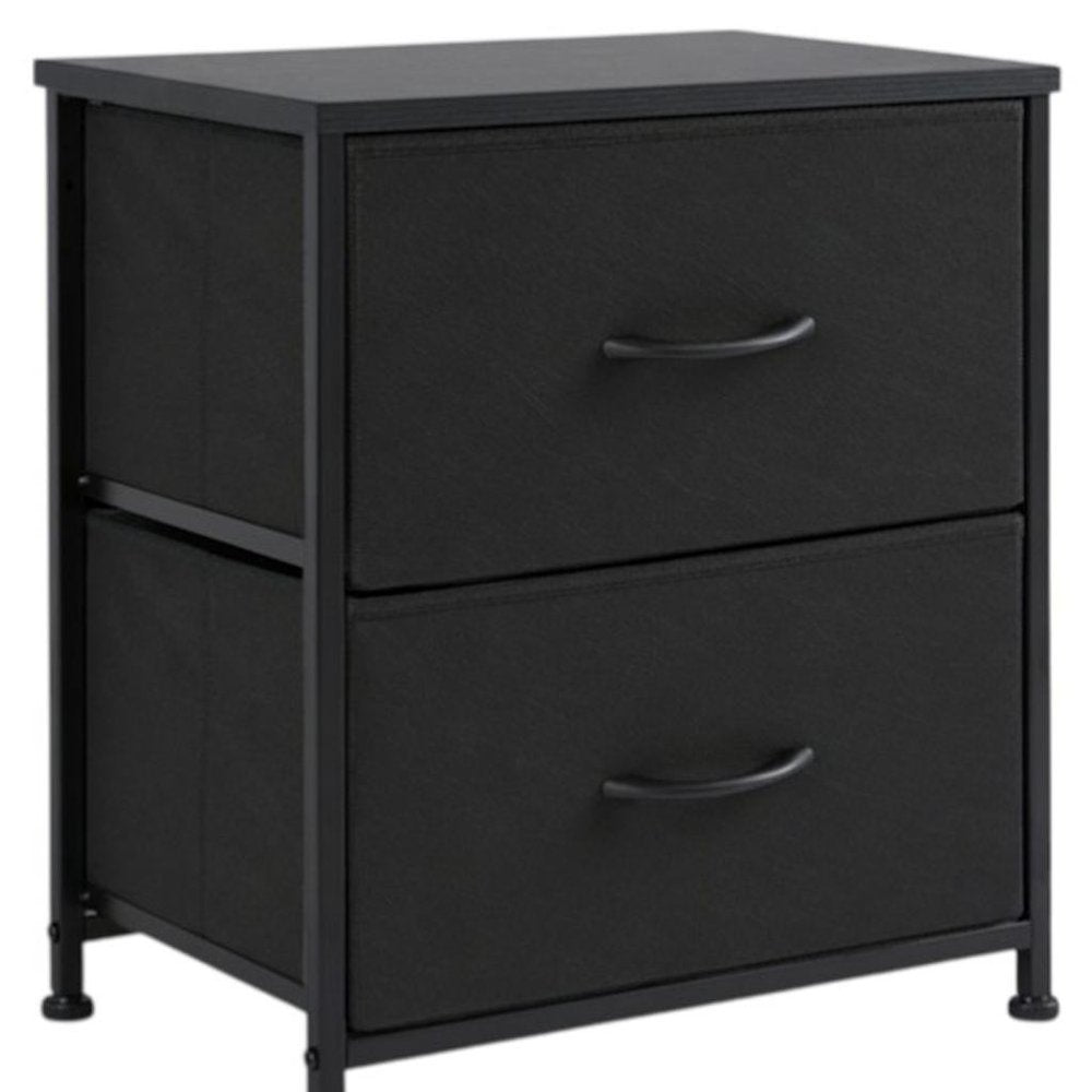 20" Black Iron and Wood Two Drawer Nightstand
