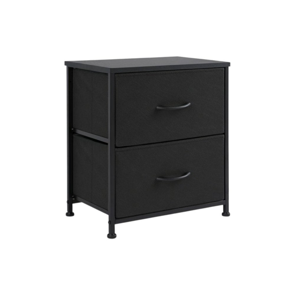 20" Black Iron and Wood Two Drawer Nightstand