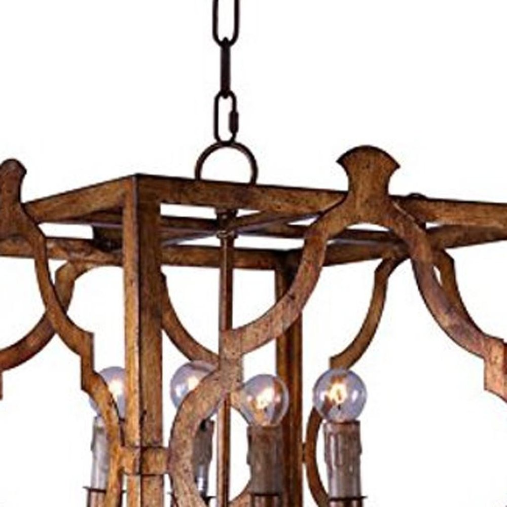Antiqued Bronze Square And Quatrefoil Metal Dimmable Chandelier