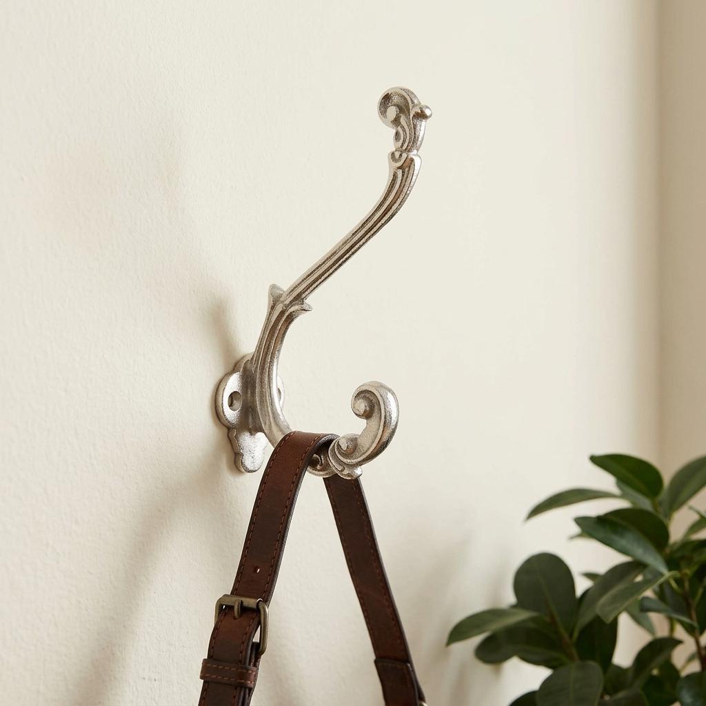 Set of Six Silver Cast Iron Baroque Scroll Wall Hooks