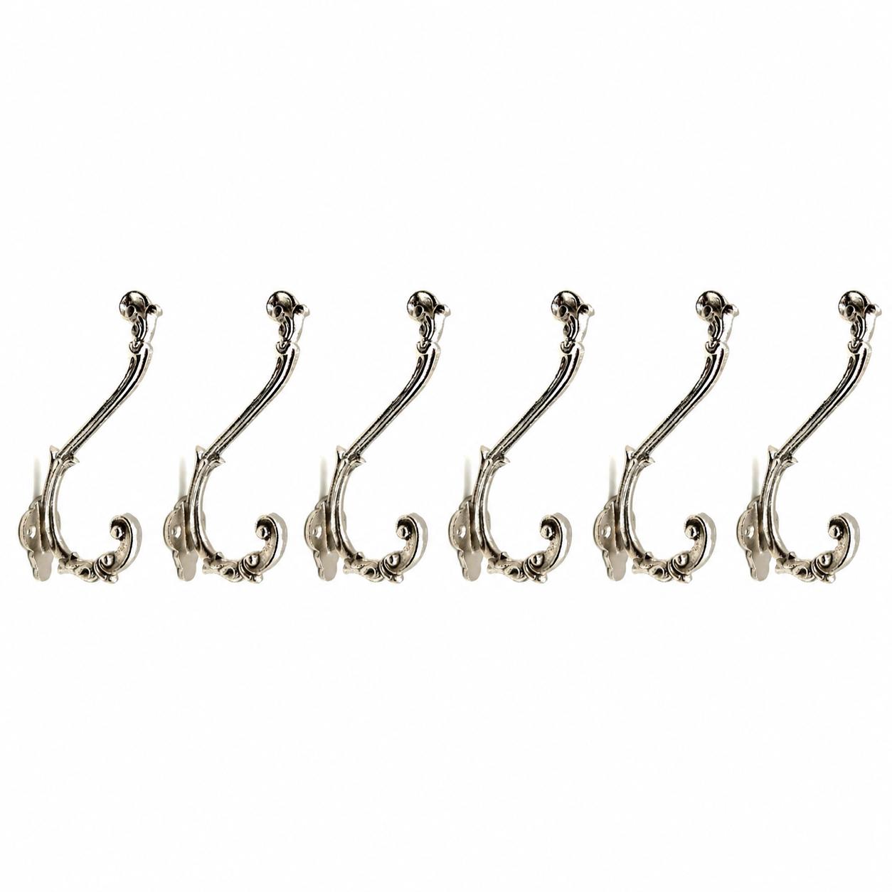 Set of Six Silver Cast Iron Baroque Scroll Wall Hooks