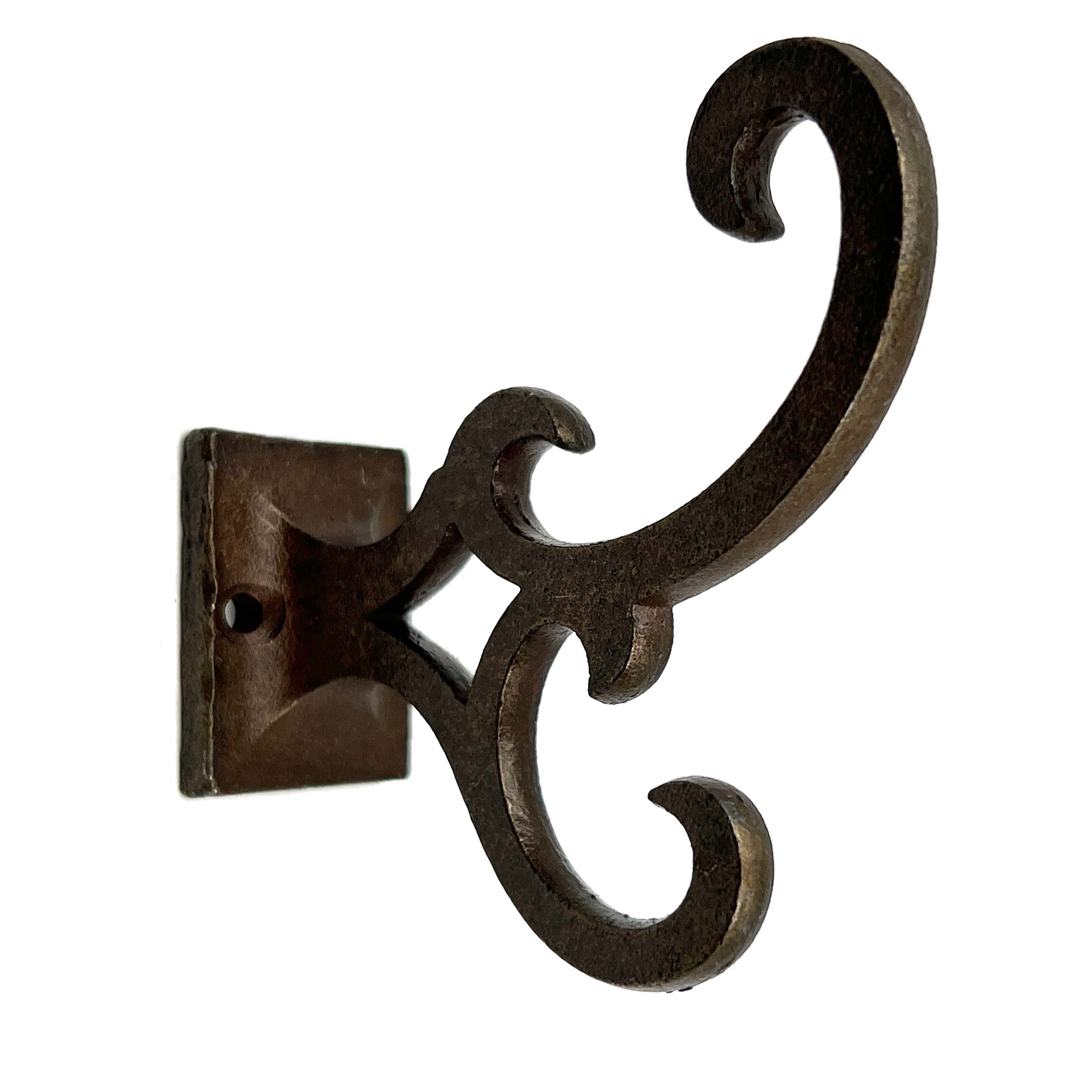 Set of Six Antiqued Bronze Cast Iron Scroll Wall Hooks