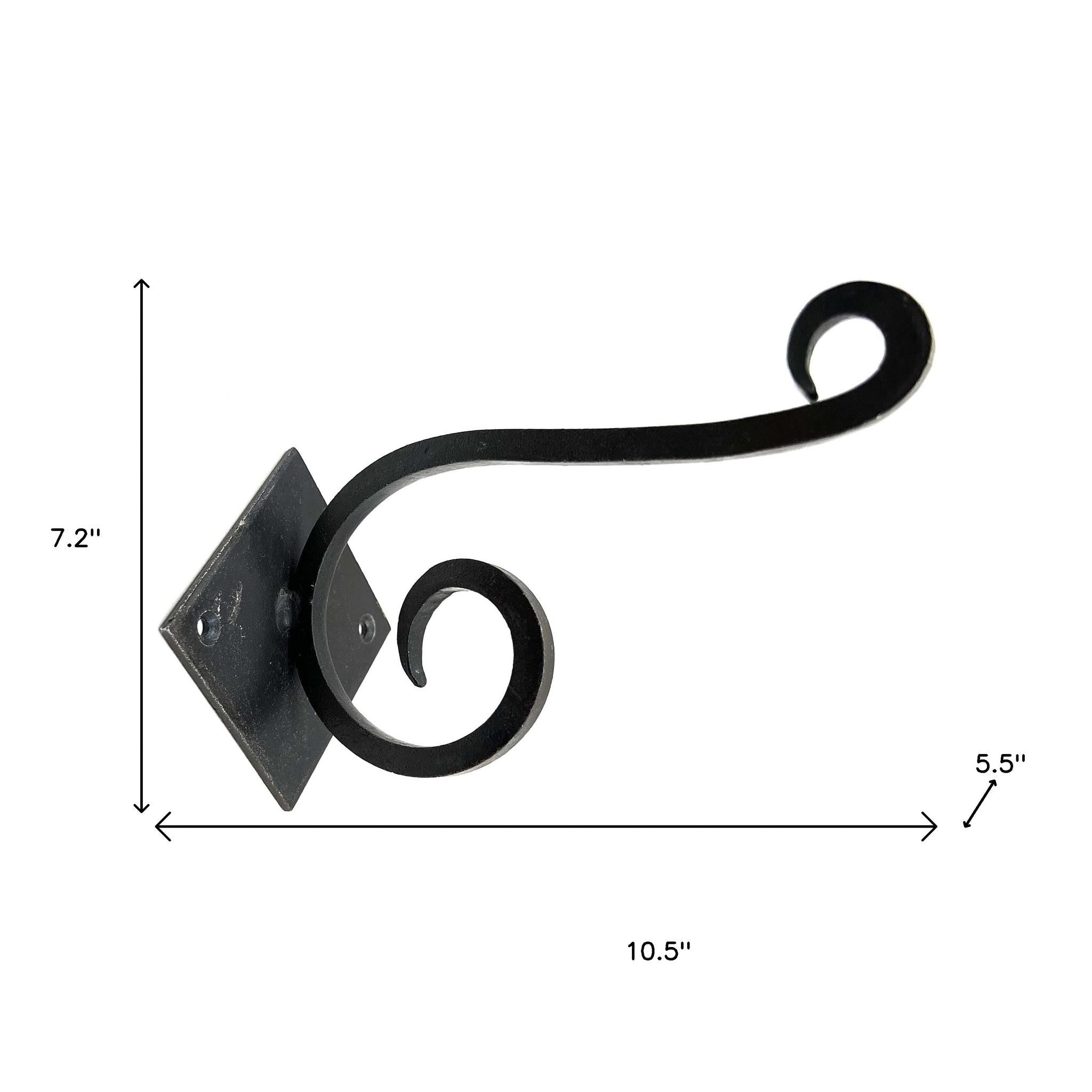 Set of Six Black Cast Iron Scroll Wall Hooks