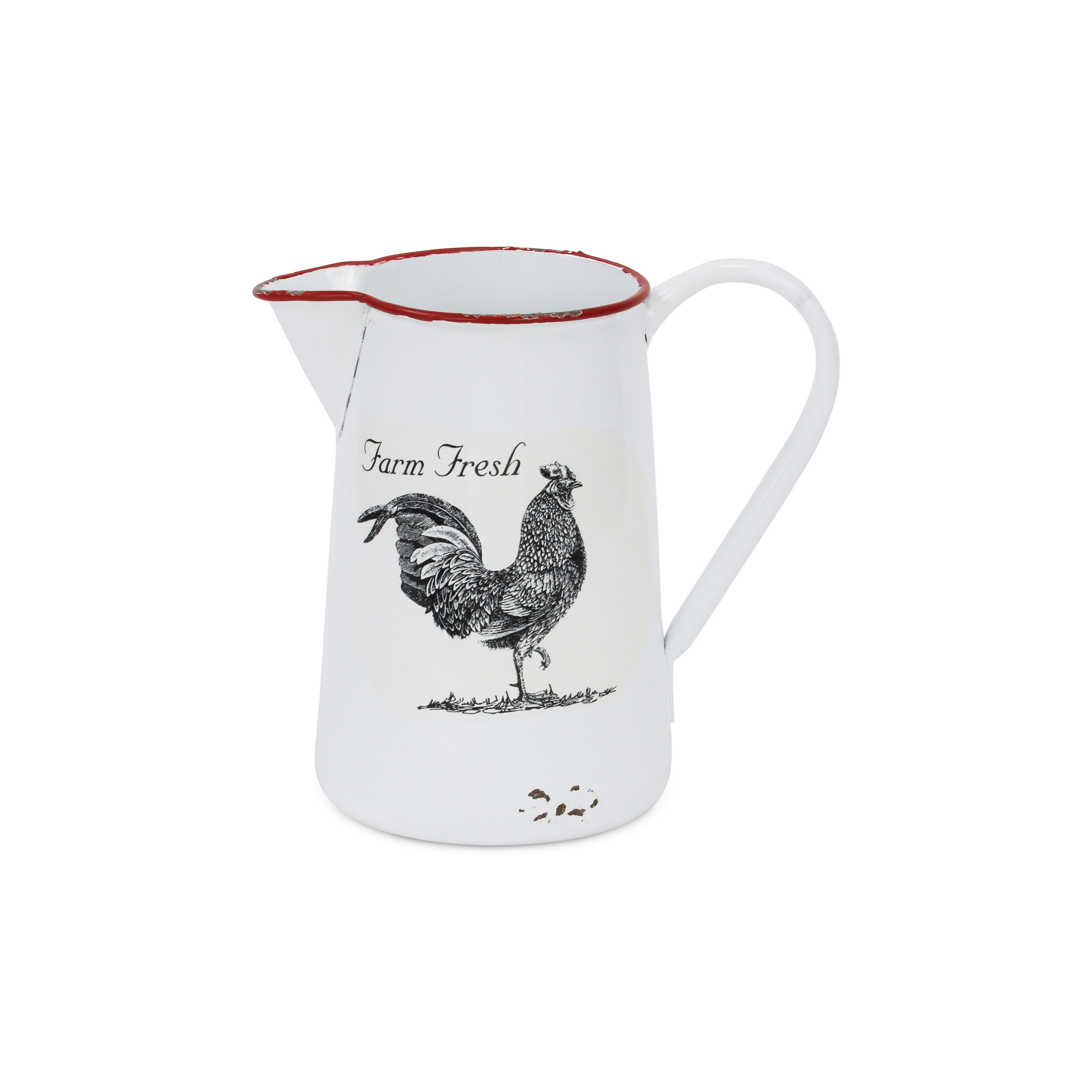 8" Black And White Metal Farm Fresh Chicken Decorative Jug