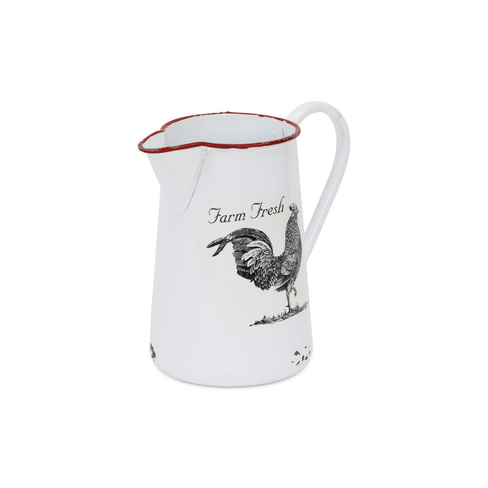 8" Black And White Metal Farm Fresh Chicken Decorative Jug