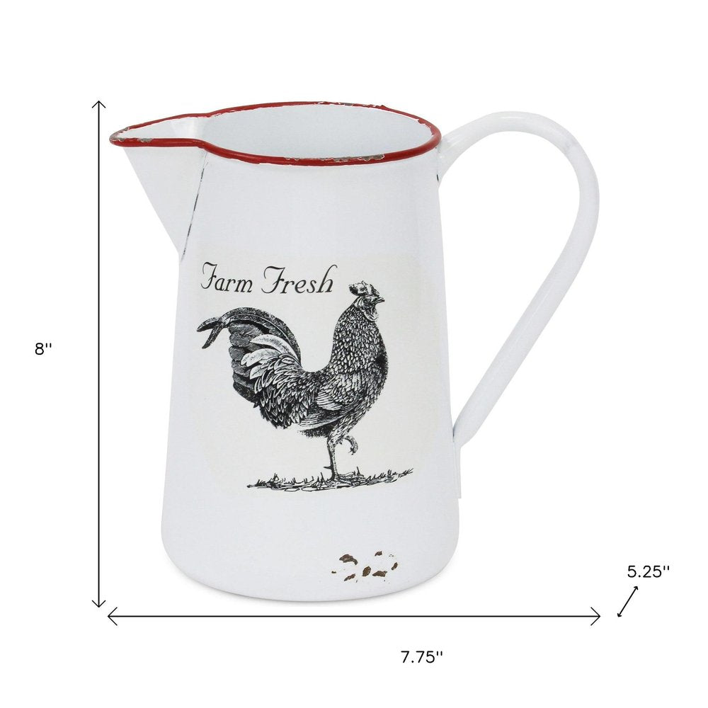 8" Black And White Metal Farm Fresh Chicken Decorative Jug