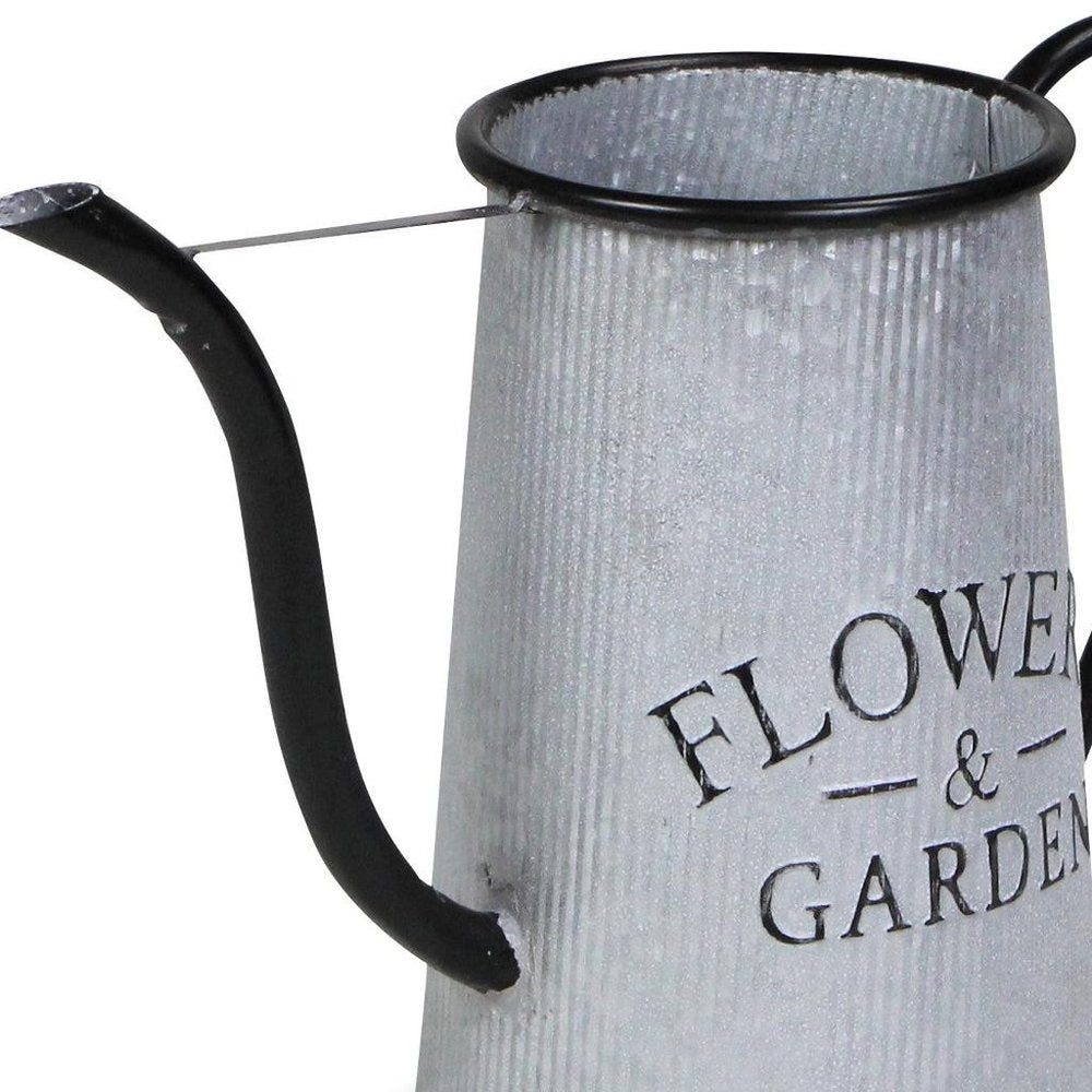 10" Black And Gray Galvanized Metal Flowers And Garden Decorative Watering Can