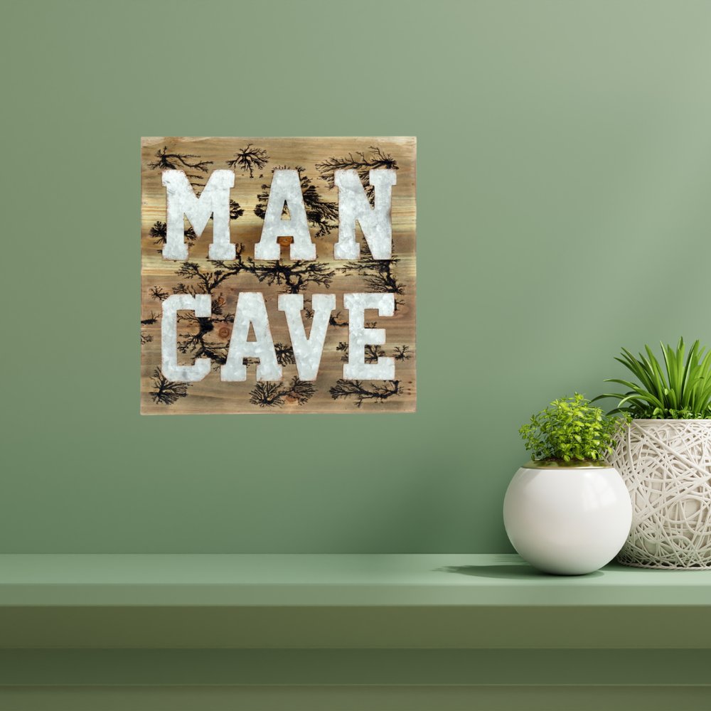 16" X 16" Brown And Gray Man Cave Wood And Metal Wall Decor