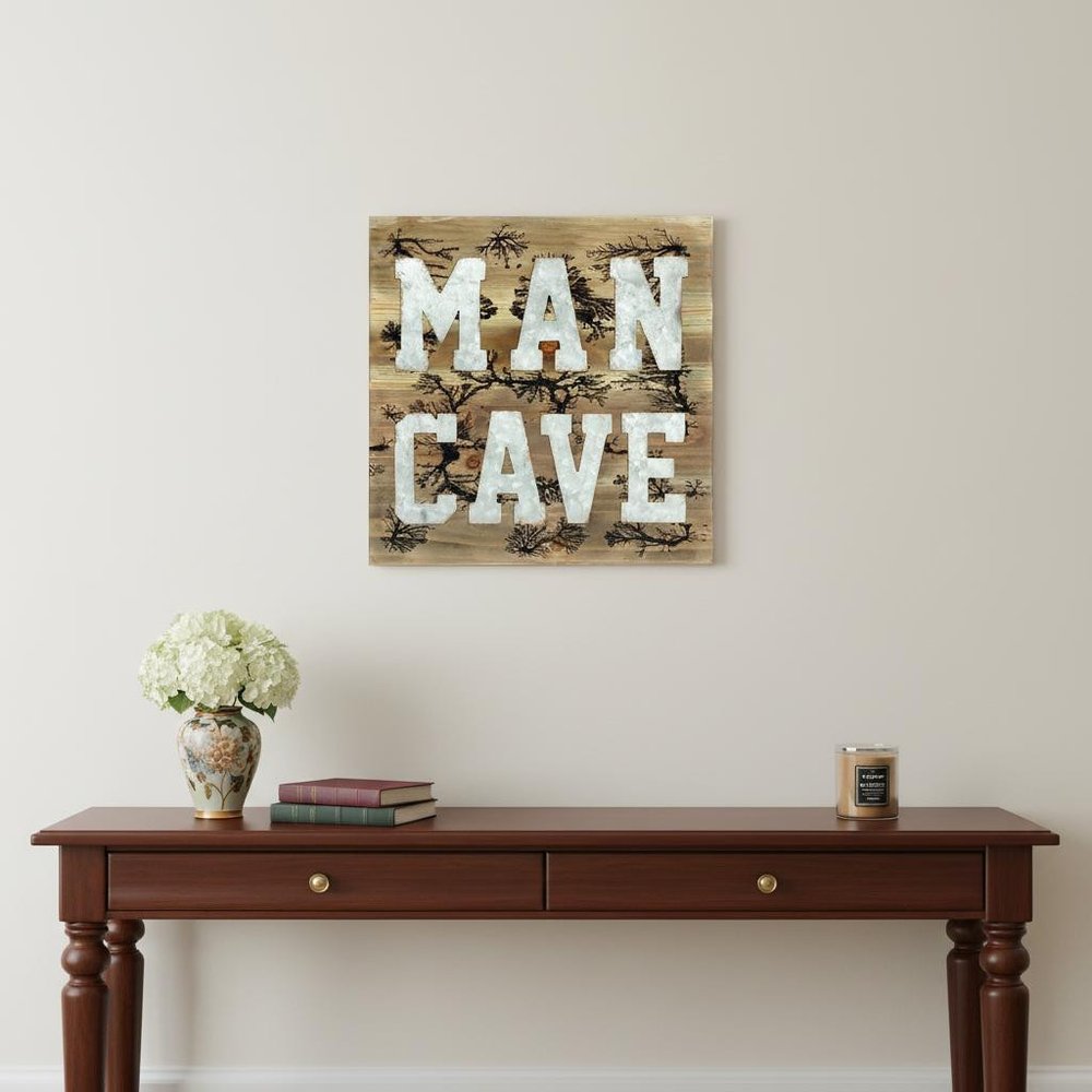 16" X 16" Brown And Gray Man Cave Wood And Metal Wall Decor