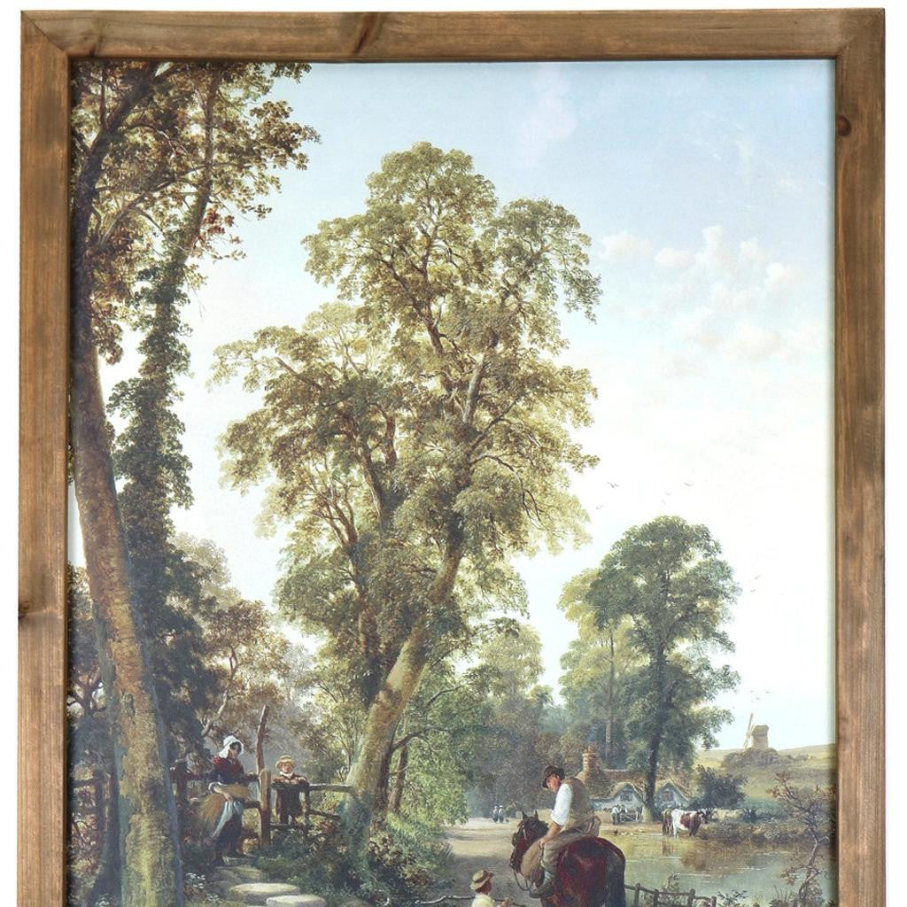 24" X 19" Green And Brown Horse Trail Landscape Wood Framed Art