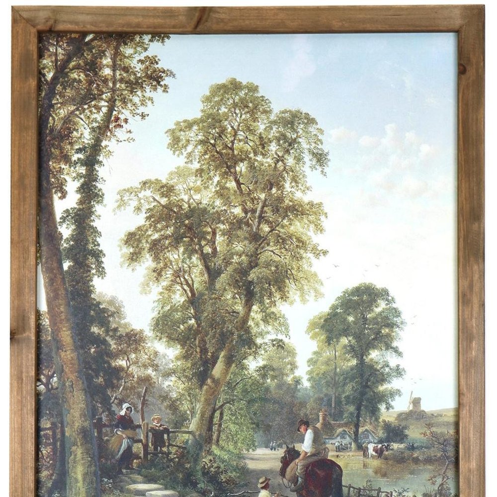 24" X 19" Green And Brown Horse Trail Landscape Wood Framed Art