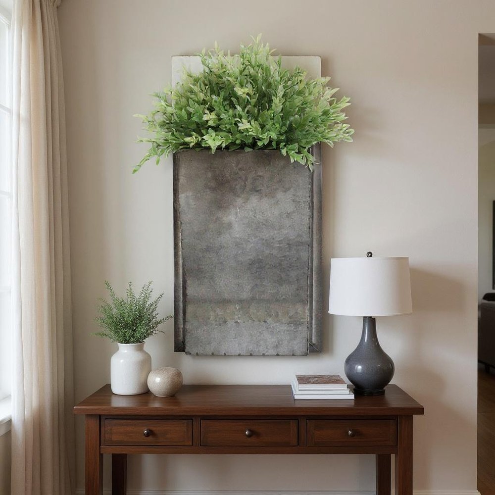 19" X 8" Silver And Green Wood Hanging Wall Decor