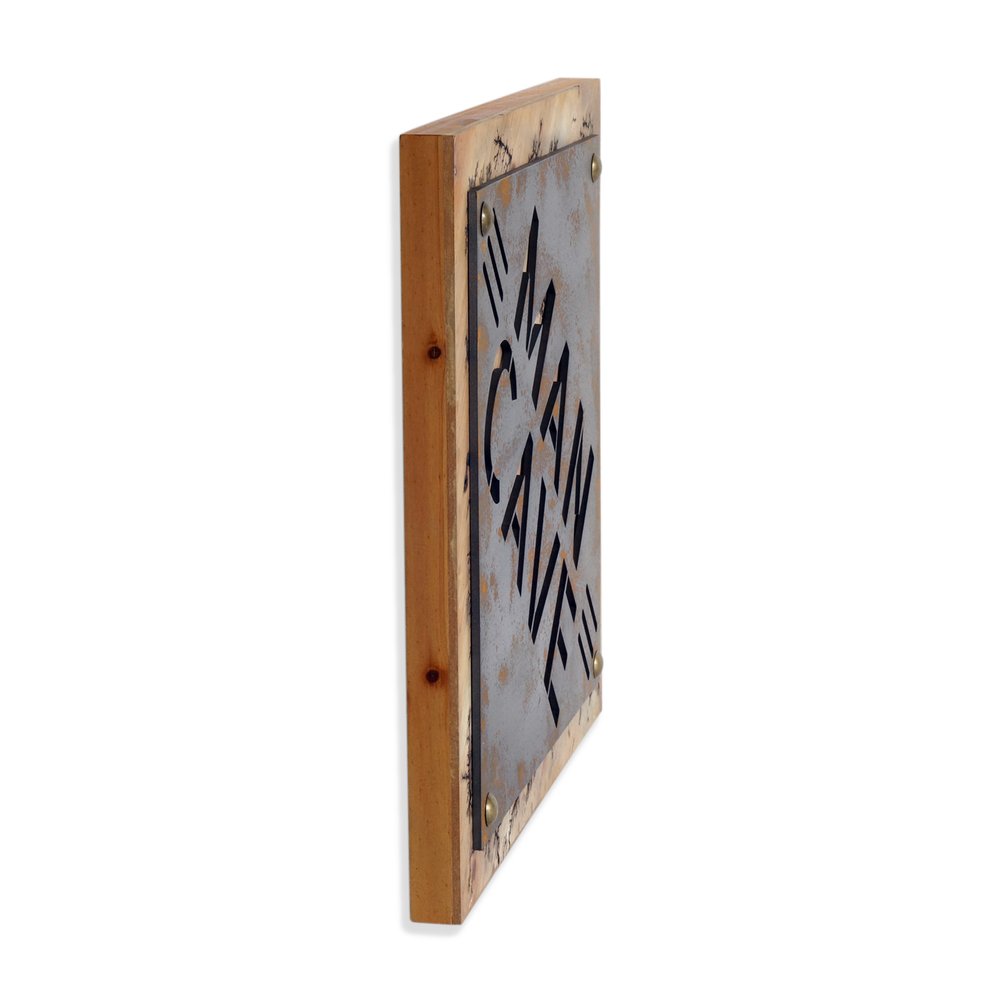 19" X 18" Gray And Natural Man Cave Metal And Wood Wall Decor