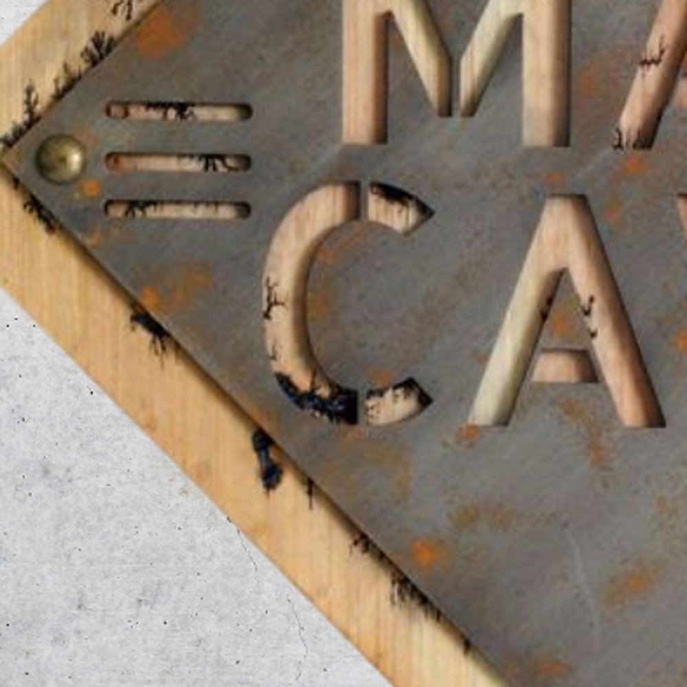19" X 18" Gray And Natural Man Cave Metal And Wood Wall Decor