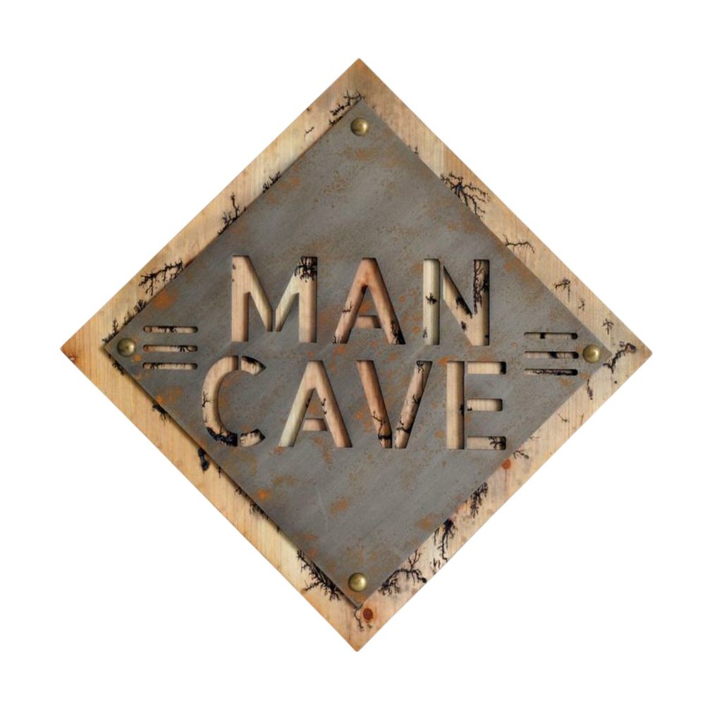 19" X 18" Gray And Natural Man Cave Metal And Wood Wall Decor