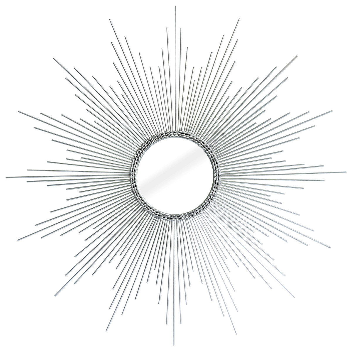32" Silver Metal Sunburst Geometric Framed Accent Mirror