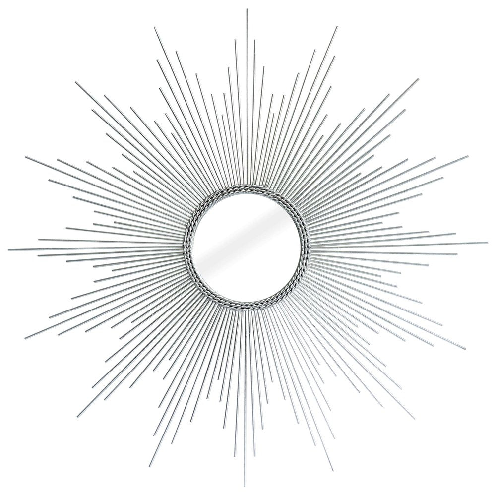 32" Silver Metal Sunburst Geometric Framed Accent Mirror