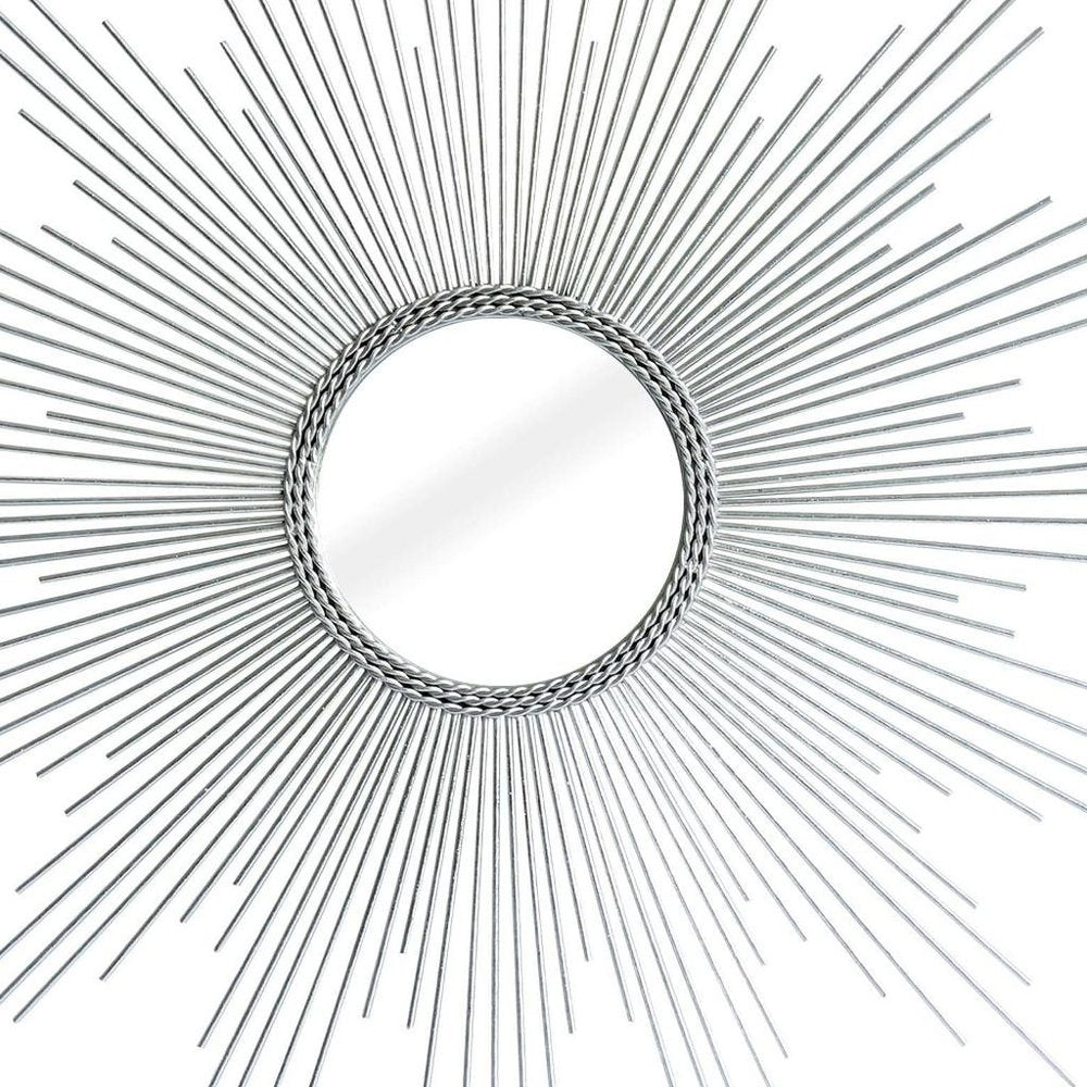 32" Silver Metal Sunburst Geometric Framed Accent Mirror