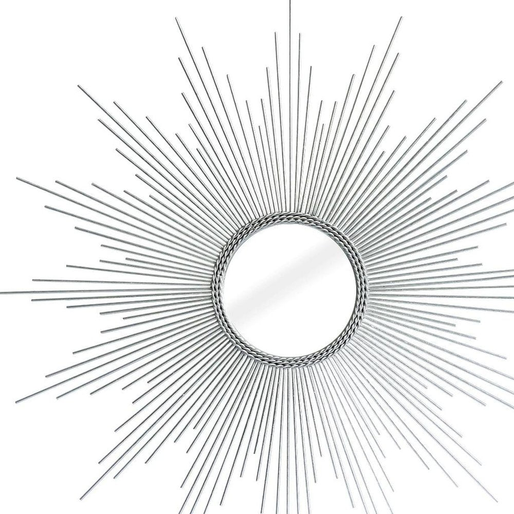 32" Silver Metal Sunburst Geometric Framed Accent Mirror