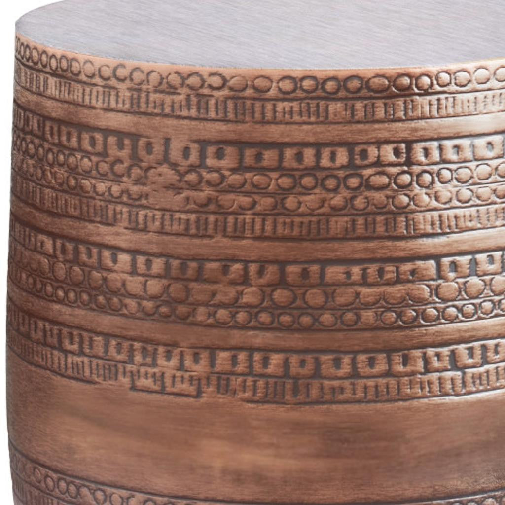 20" Textured Copper Distressed Iron Round Drum End Table