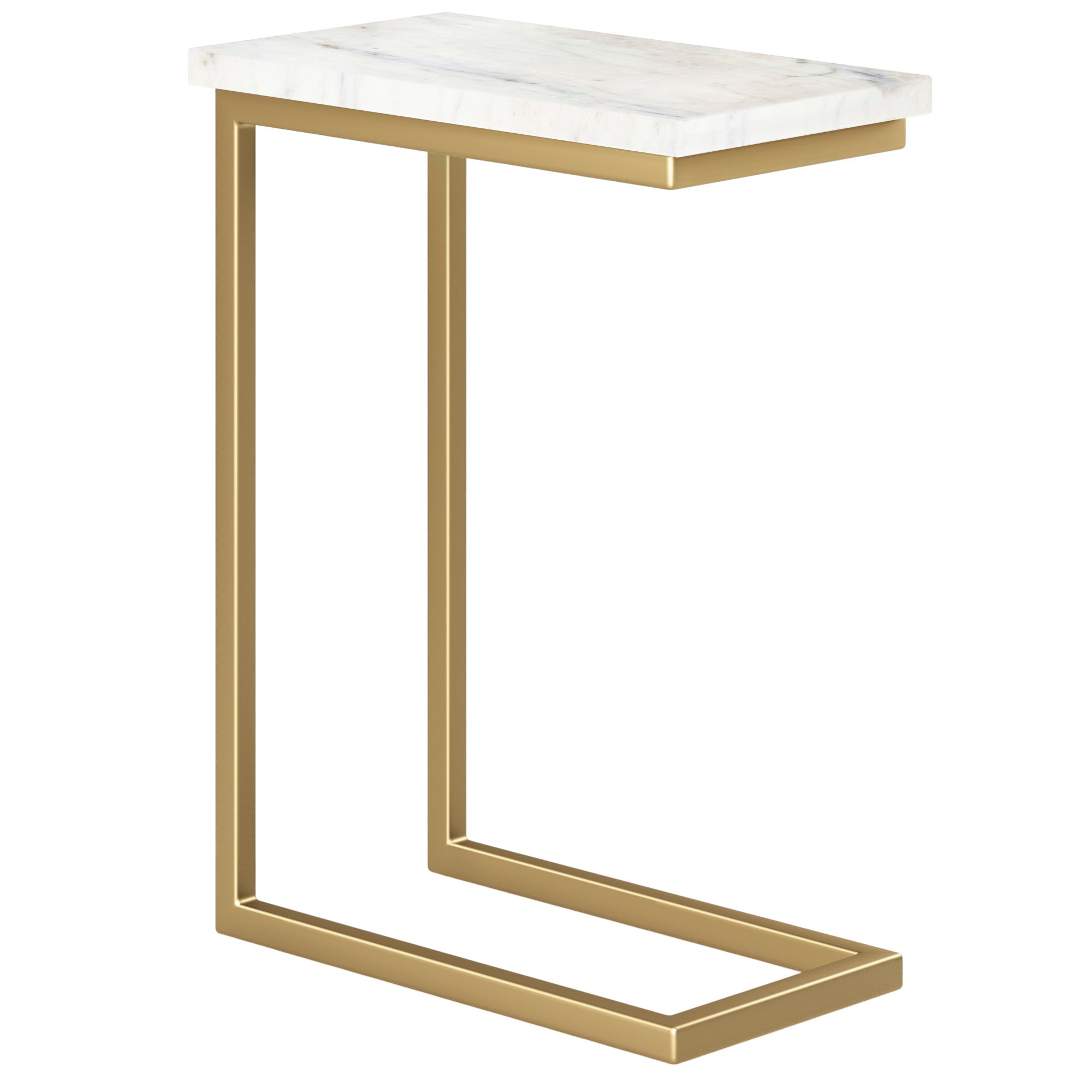 24" Glossy White and Gold Marble and Iron End Table