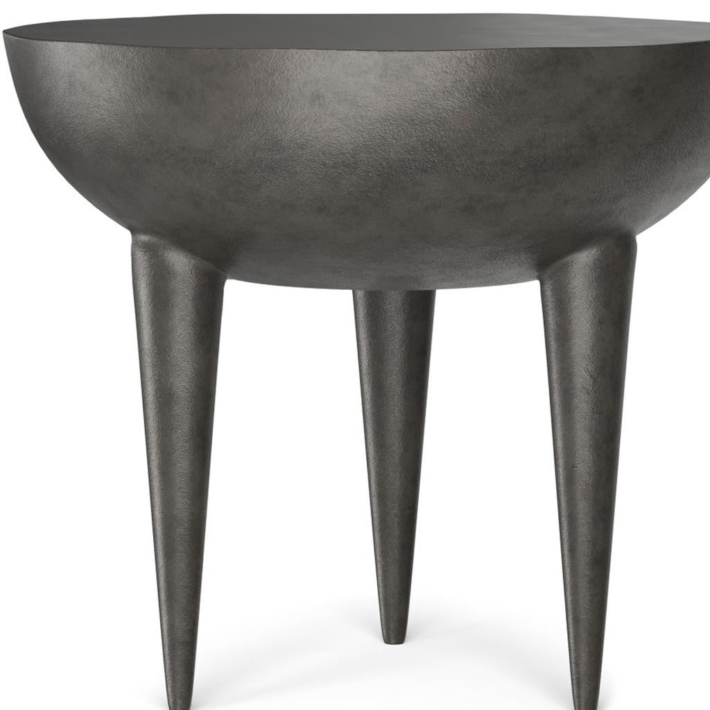 18" Matte Graphite Distressed Aluminum Round End Table