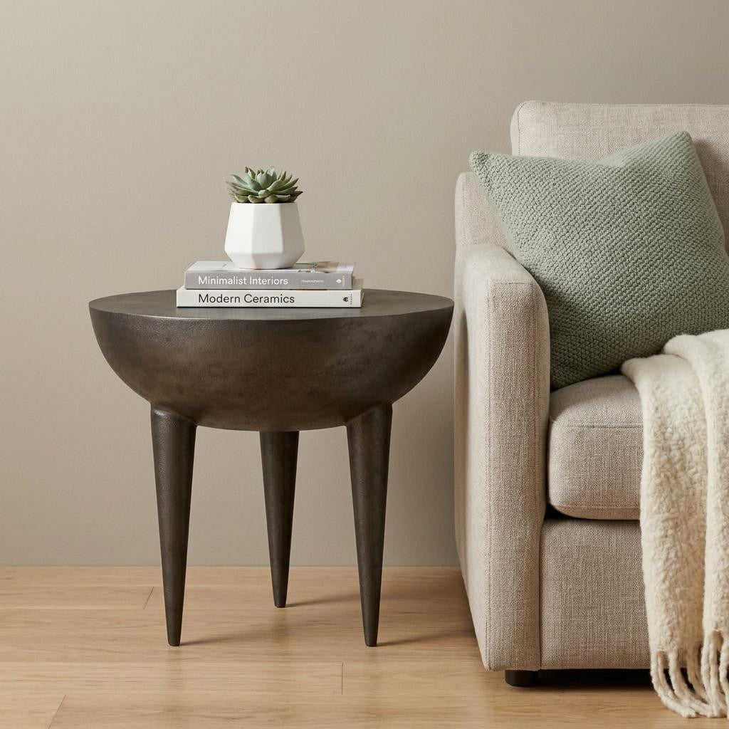 18" Matte Graphite Distressed Aluminum Round End Table