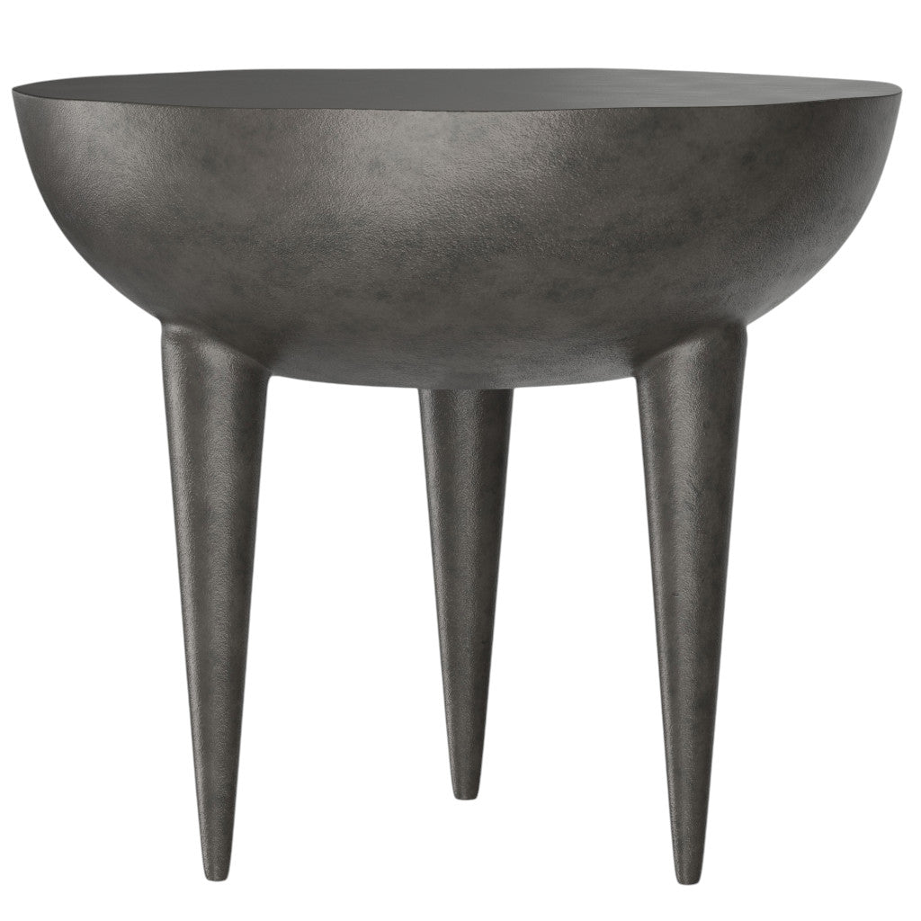 18" Matte Graphite Distressed Aluminum Round End Table