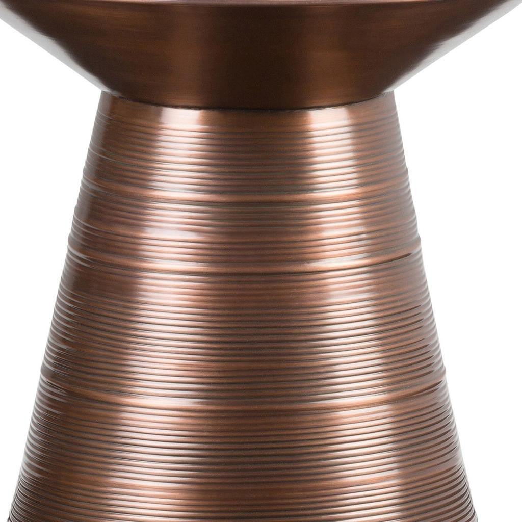 20" Textured Copper Distressed Iron Round Pedestal End Table