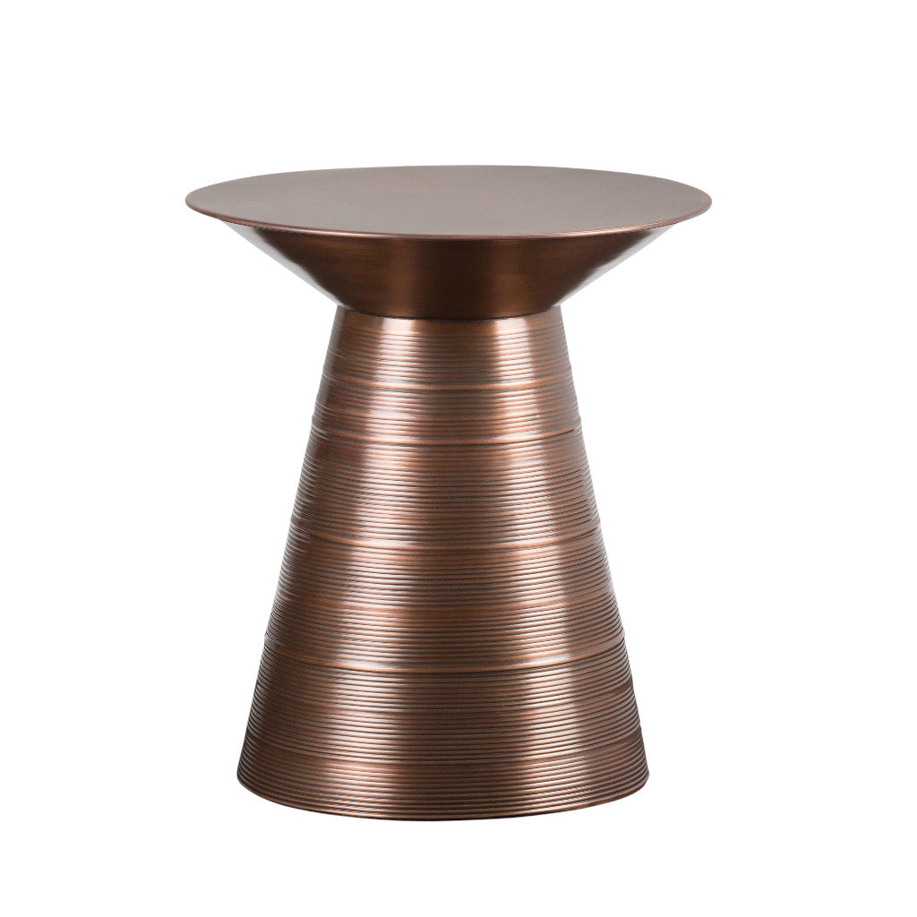 20" Textured Copper Distressed Iron Round Pedestal End Table