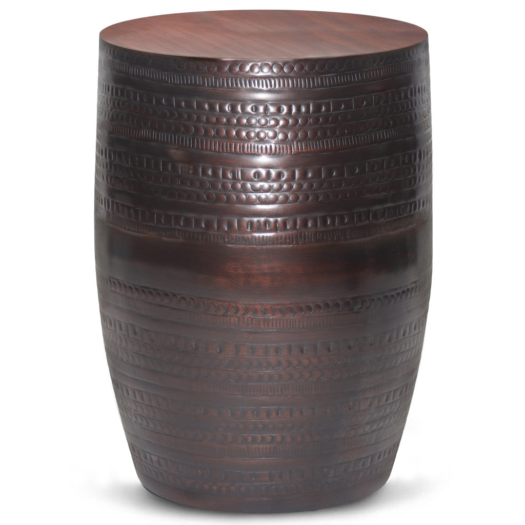 20" Bronze Bronze Iron Round Drum End Table