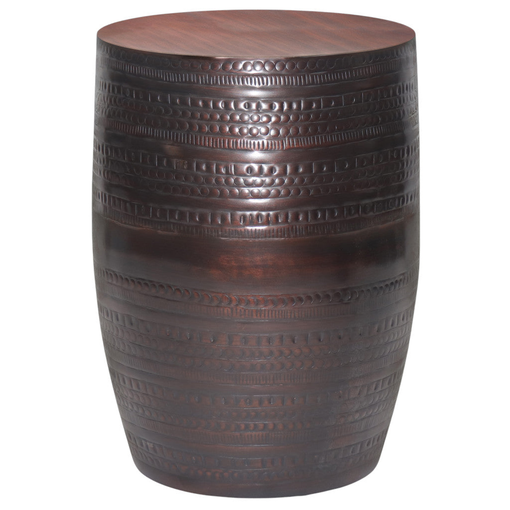 20" Bronze Bronze Iron Round Drum End Table