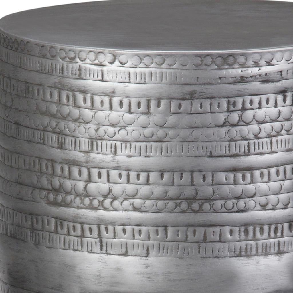 20" Antique Silver Distressed Iron Round Drum End Table