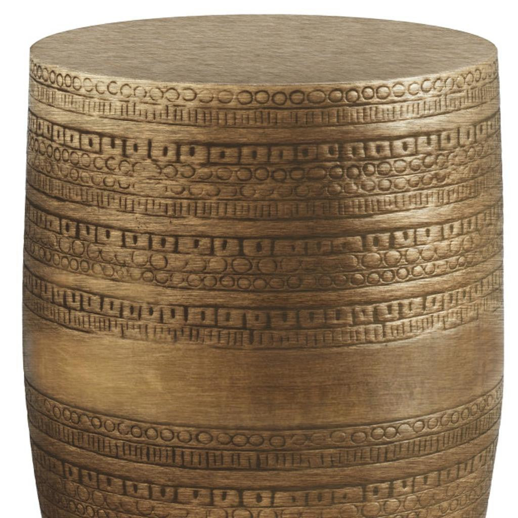 20" Textured Antiqued Gold Distressed Iron Round Drum End Table