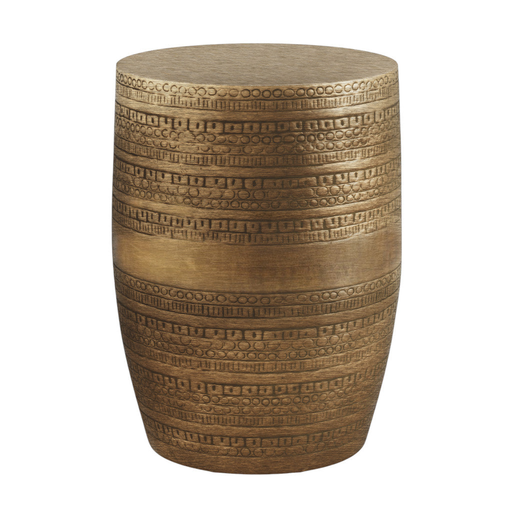 20" Textured Antiqued Gold Distressed Iron Round Drum End Table