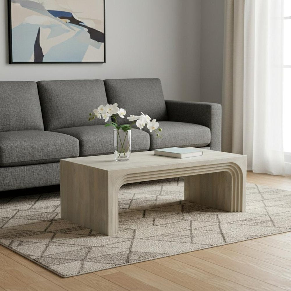 51" White Solid Wood Double Pedestal Coffee Table