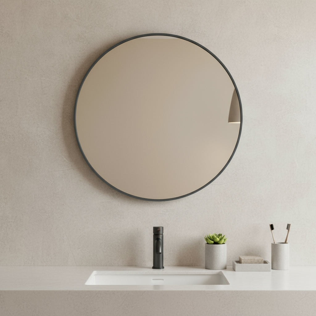 20" Black Metal Round Framed Bathroom Vanity Mirror