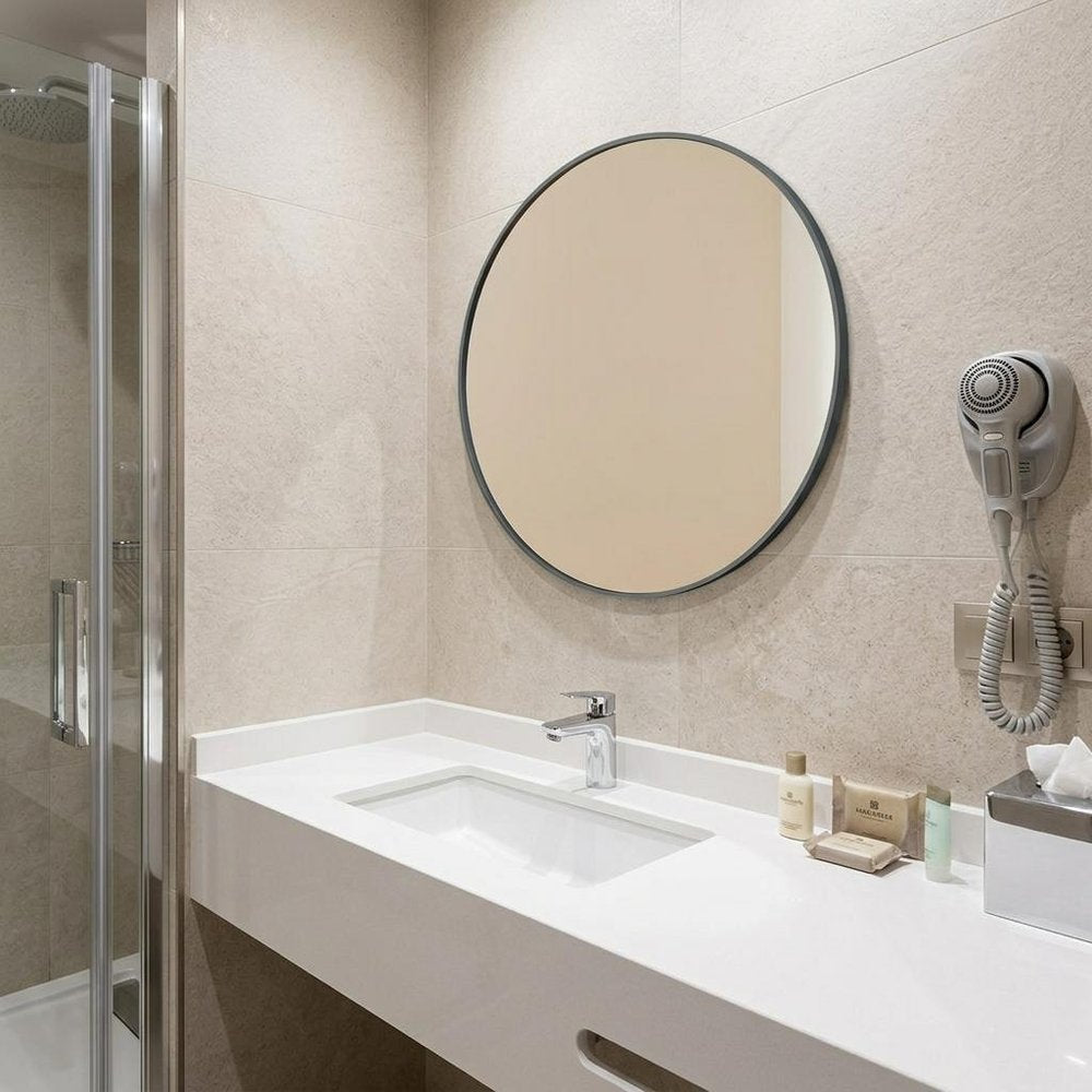 24" Black Metal Round Framed Bathroom Vanity Mirror