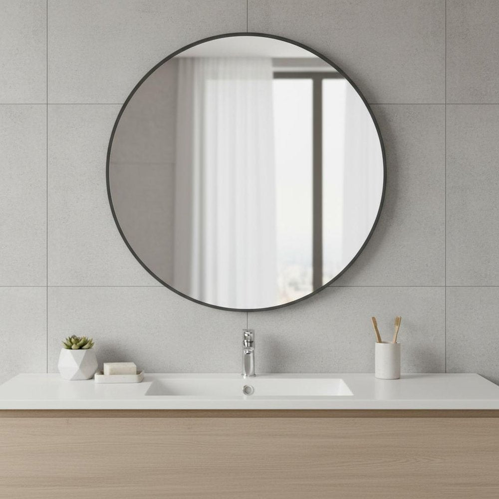 30" Black Metal Round Framed Bathroom Vanity Mirror