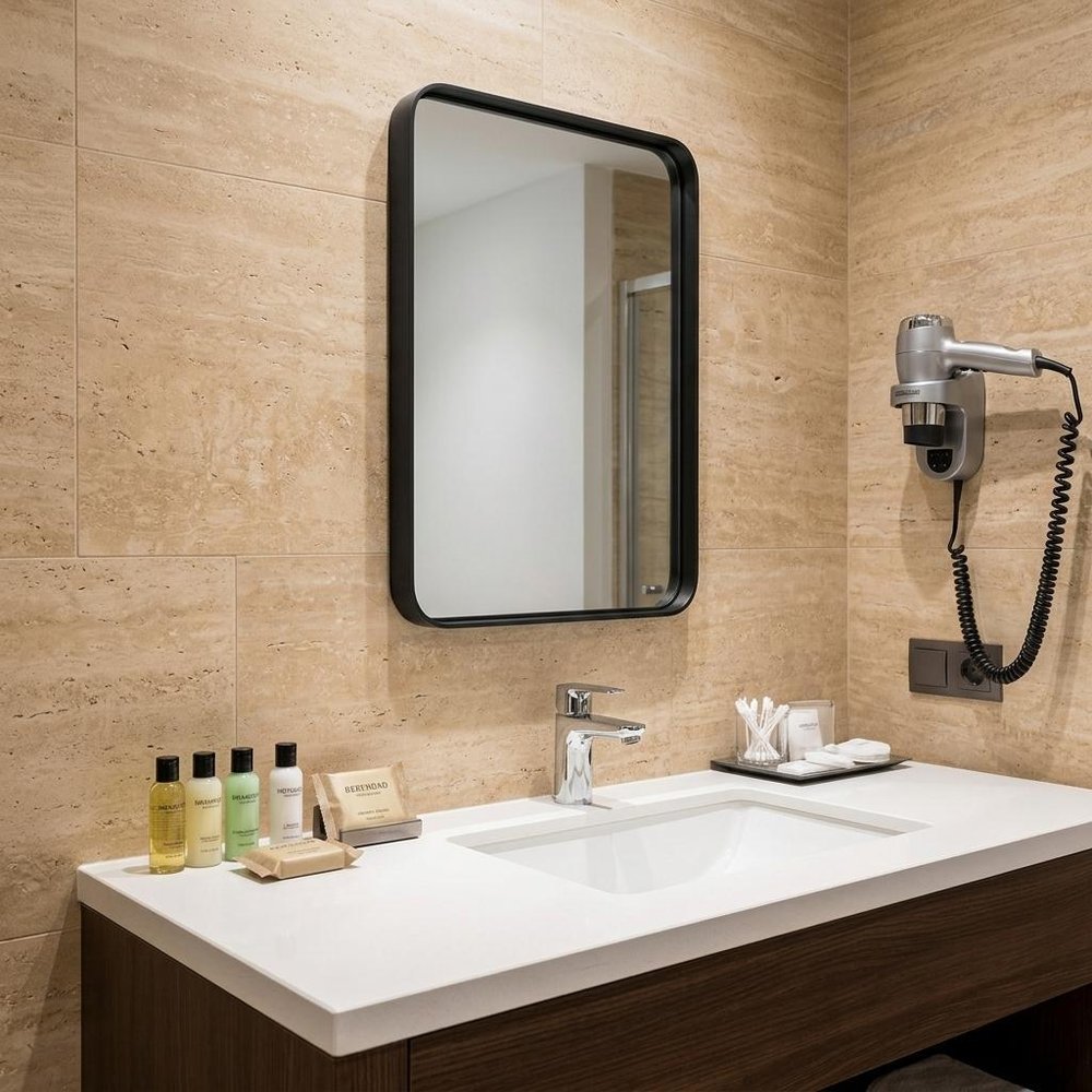 30" Black Metal Floating Framed Bathroom Vanity Mirror